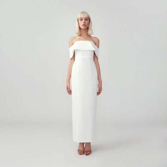 Fame & Partners Cream Off The Shoulder Column Maxi Dress Size 2 Cocktail Formal - Picture 2 of 13